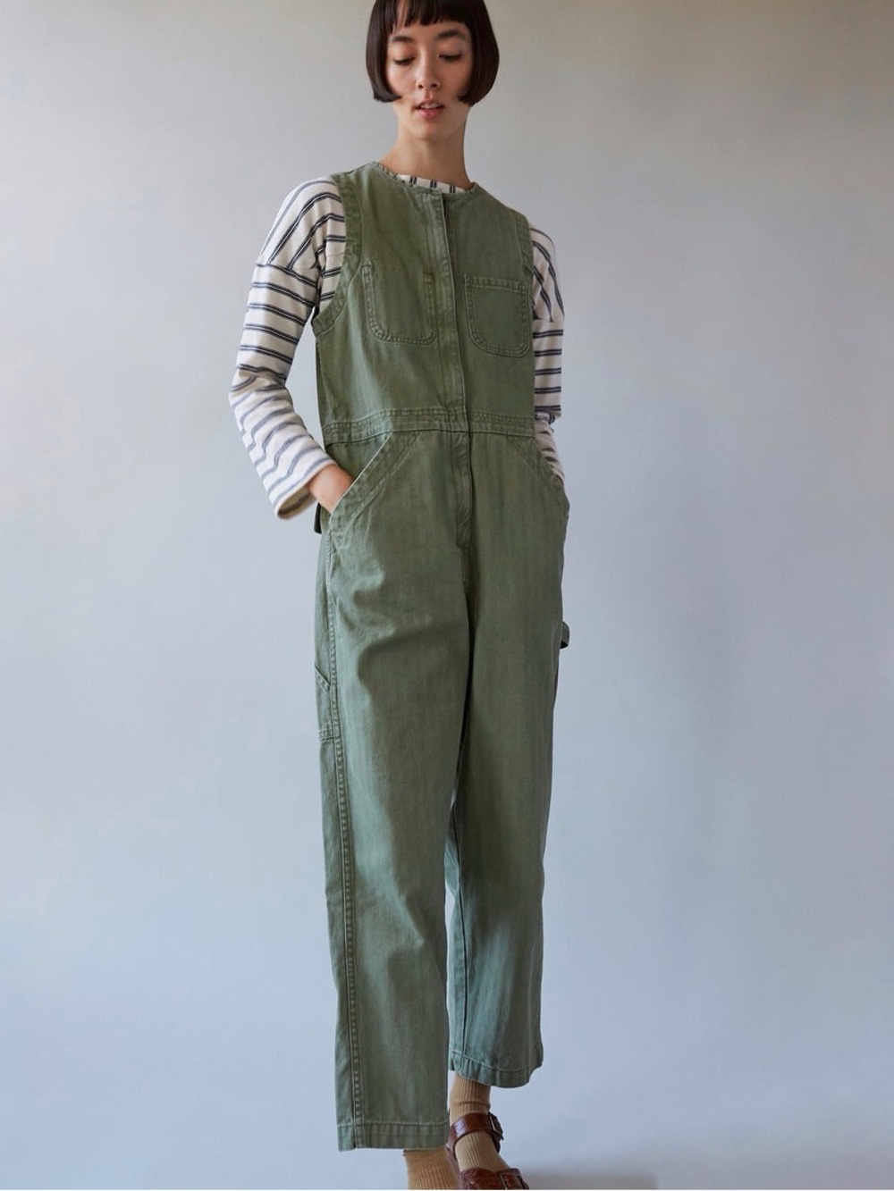 Caron Callahan‎ Tobias Jumpsuit Moss Herringbone Twill Size Small Olive Green